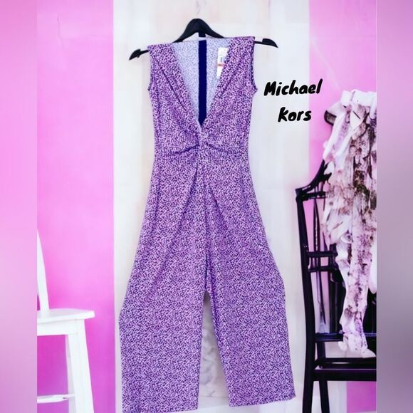 MICHAEL KORS ONE PIECE JUMP SUIT PINK NAVY FLORAL SLEEVELESS SMALL - Picture 1 of 14